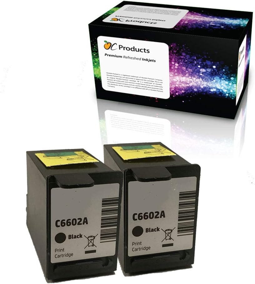 Remanufactured Ink Cartridge for HP C6602A Black Ink Cartridge 2 Pack for Addmaster IJ 6080 6160 7100 Ithaca BankJet 2500 Ithaca KitchenJet 1000 Ithaca POSJet 1000 1500 Digital Check TS500