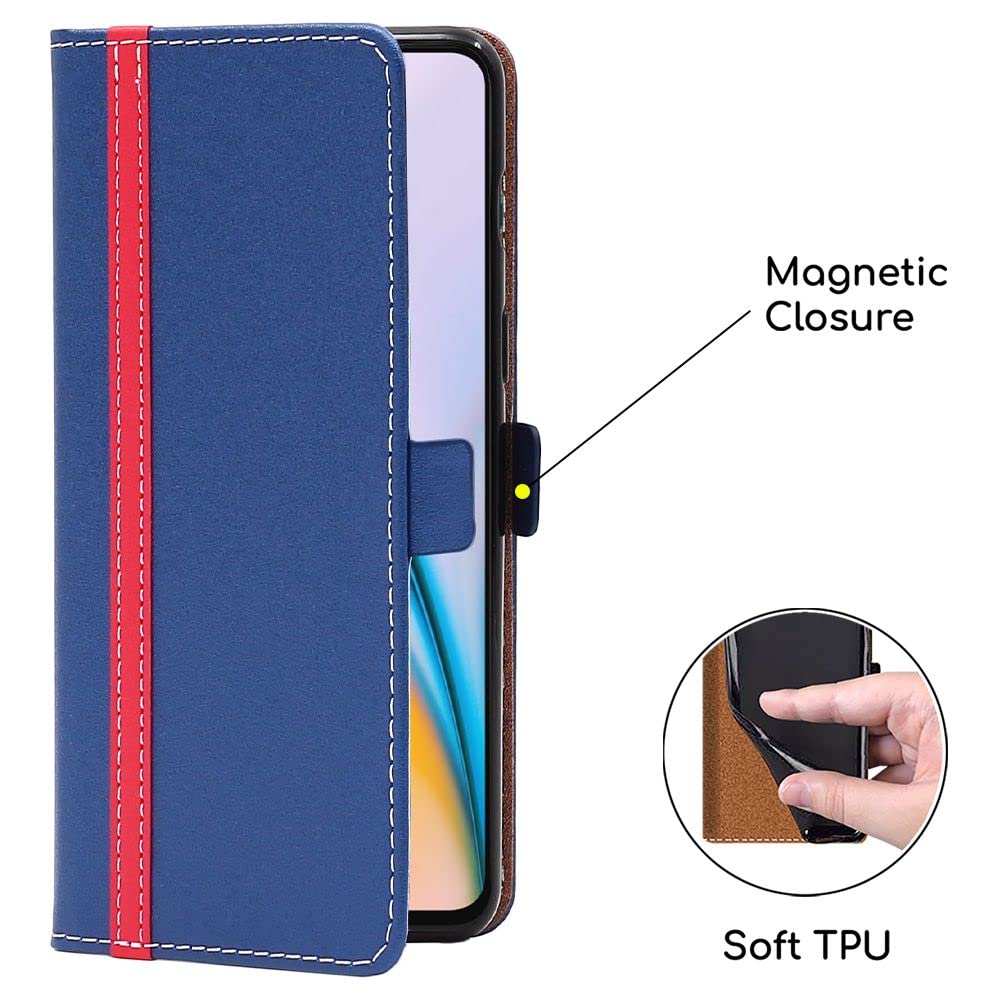 Cover Portafoglio EbestStar Per OnePlus Nord 2 5G: In PU, Con Slot Per Carte, Supporto, + Vetro Temperato (blu Scuro/rosso) - 4