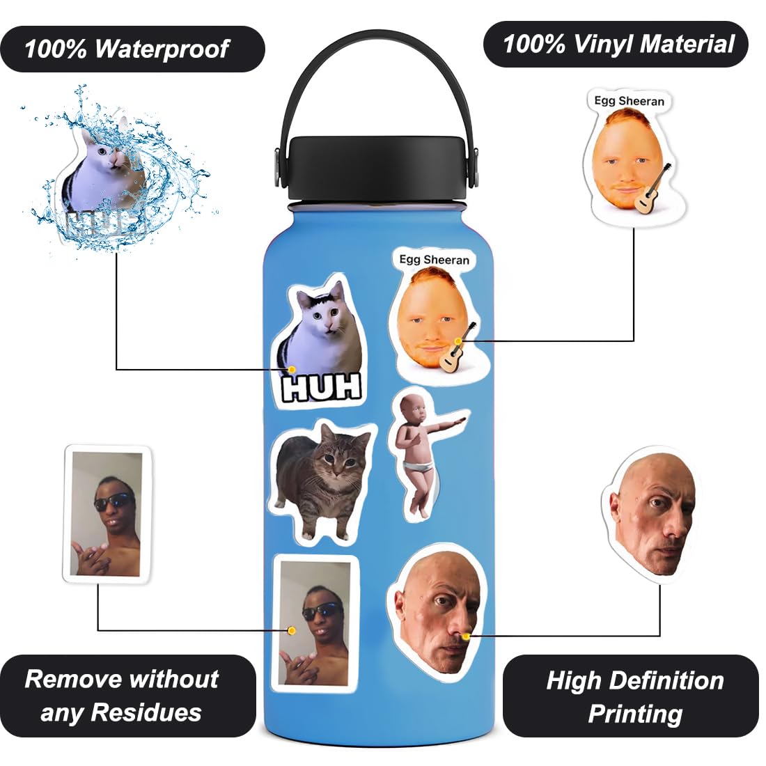 100Pcs Sticker Meme, adesivi divertenti classici per adulti, decalcomanie di moda Graffiti colorati adesivi in vinile impermeabile per laptop Skateboard