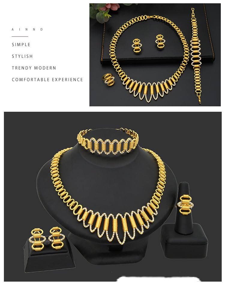 Image of GEHNEY joy of jewels 24k Gold Plated Choker Jewellery Set for Women - Earrings Ring & Bracelet Gold Necklace Set for Women Stylish - Bridal Necklaces for Women Golden with Cubic Zirconia CZ Stones