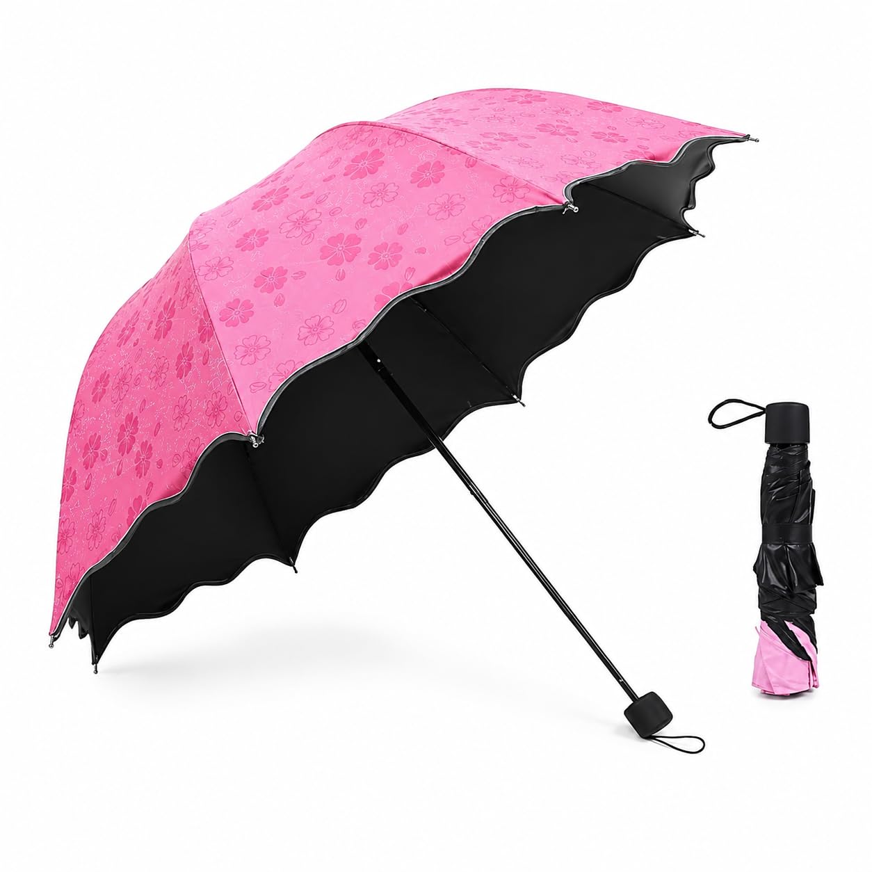 Magic Umbrella Windproof and Rainproof Umbrella with Bloom After Rain Pattern 3 Fold Anti UV Protection Folding Umbrella for Rain, Sun 2 Persons Adult Kids & Women (Pink)-picture-40