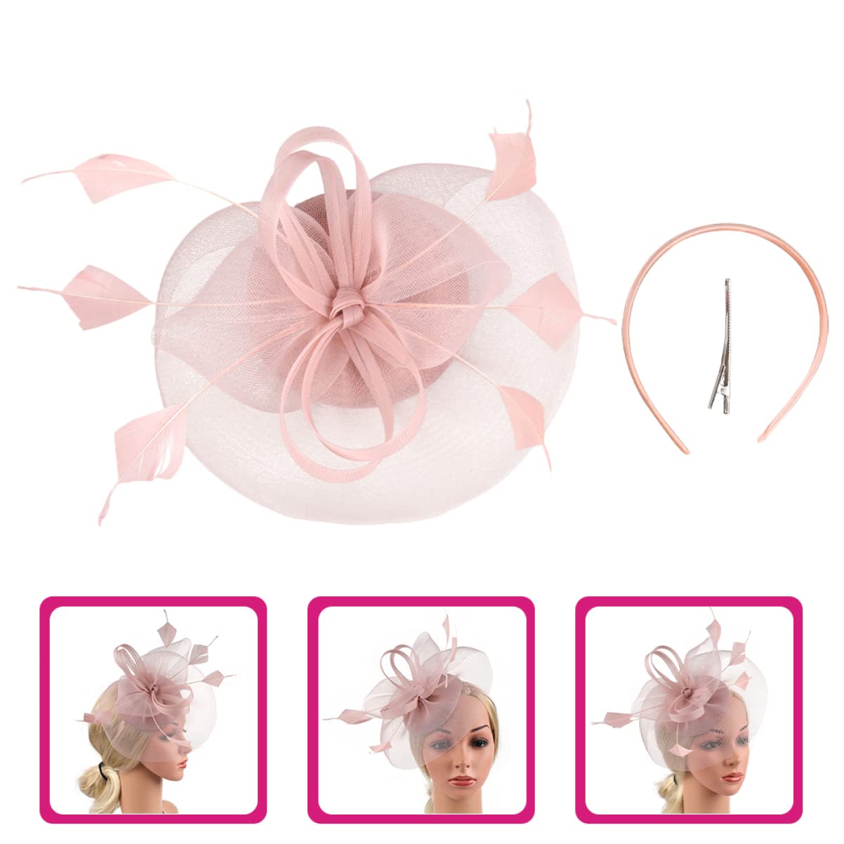 minkissy 5pezzi Fascinator Rete con Fiore Piuma per Donne Cappello Elegante per Cerimonie Feste e Matrimoni Accessorio da Tea Party