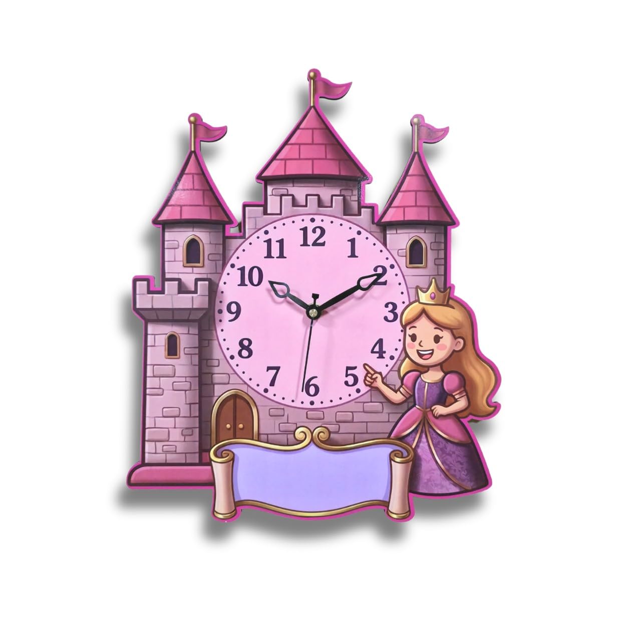 Wall Clock for Girls Room with Personalised Name (Princess Castle)-image-22
