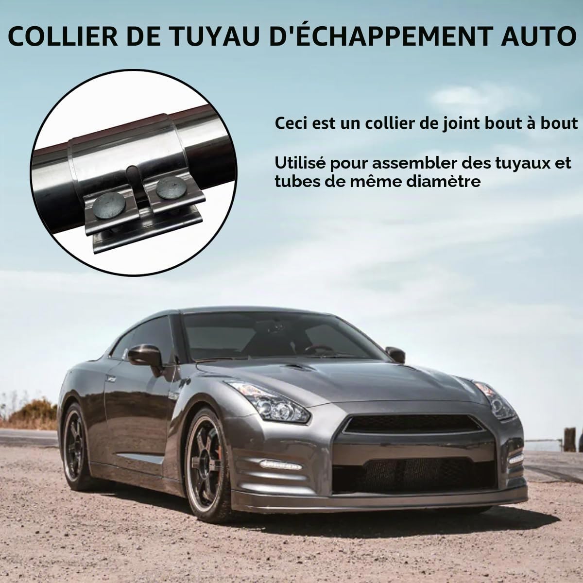 Connecteur de Tuyau Collier D'échappement 50mm Bande Tuyau D'échappement Acier Inoxydable Collier de Serrage Double D'échappement Manchon Raccord Longueur 87mm