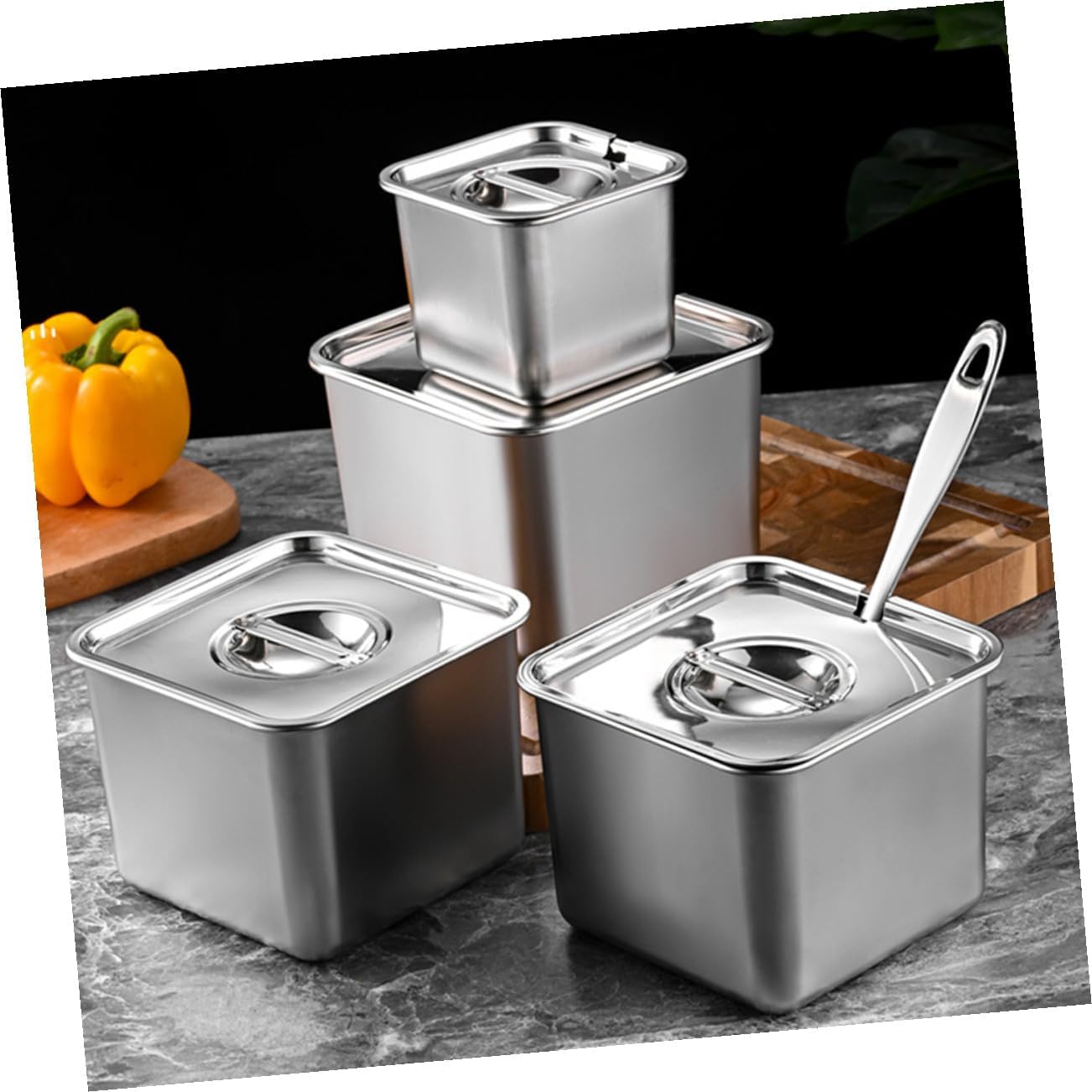 GLEAVI Condiment Pot with Lid Large Capacity Stainless Steel for Kitchen