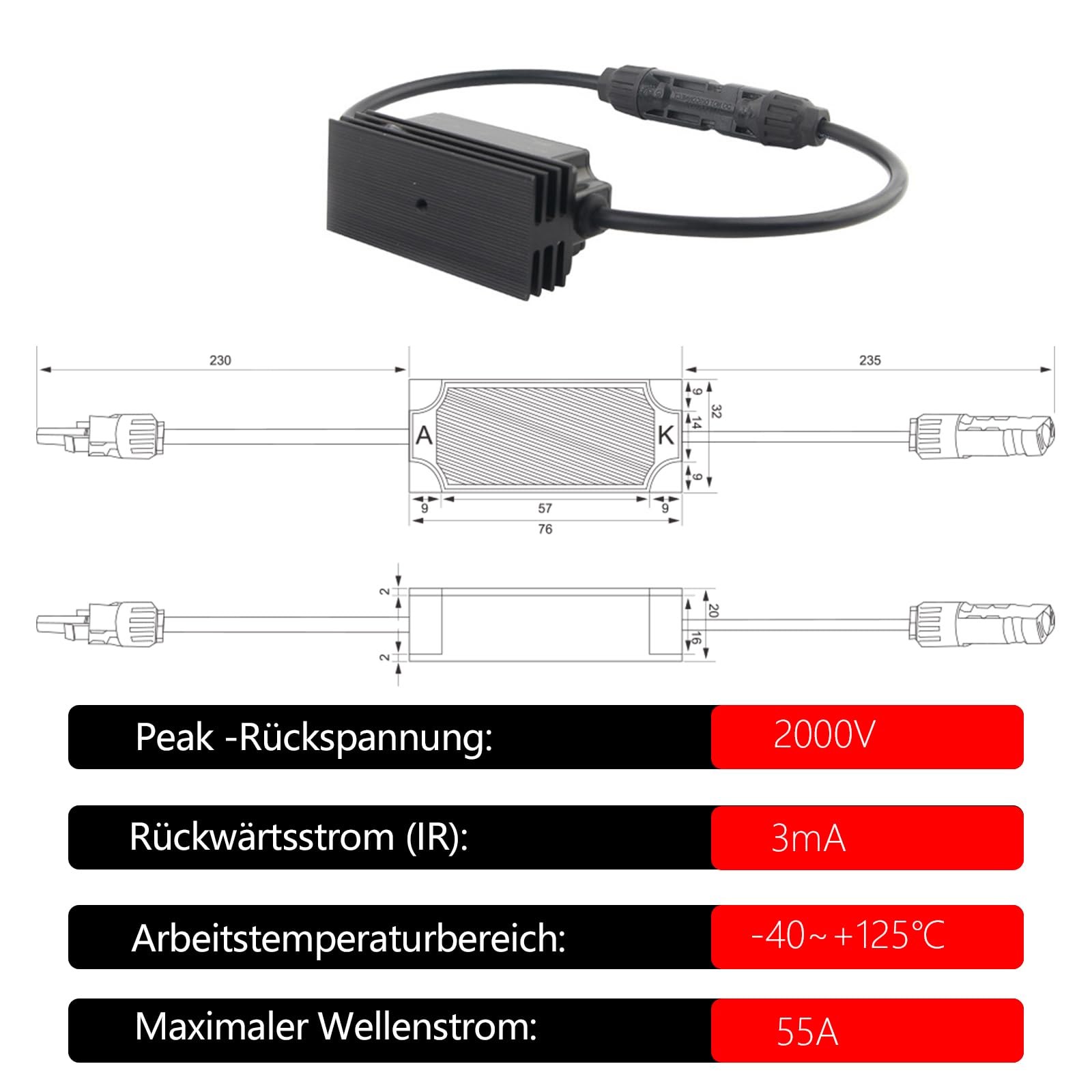 Cgreen 1600V 55A Solar DC Anti-Reverse Diode wasserdichte PV-Steckverbinder für PV Combiner Box