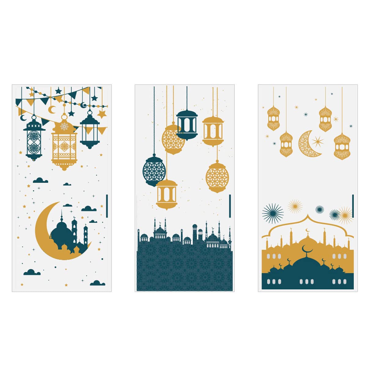 ALMEKAQUZ Goody Bag Moon Castle Pattern Blue Gold Container for Chocolate Chip Cookie Snacks Holiday Gift Wrap 3 Patterns 105 Pieces Send Tie Silk