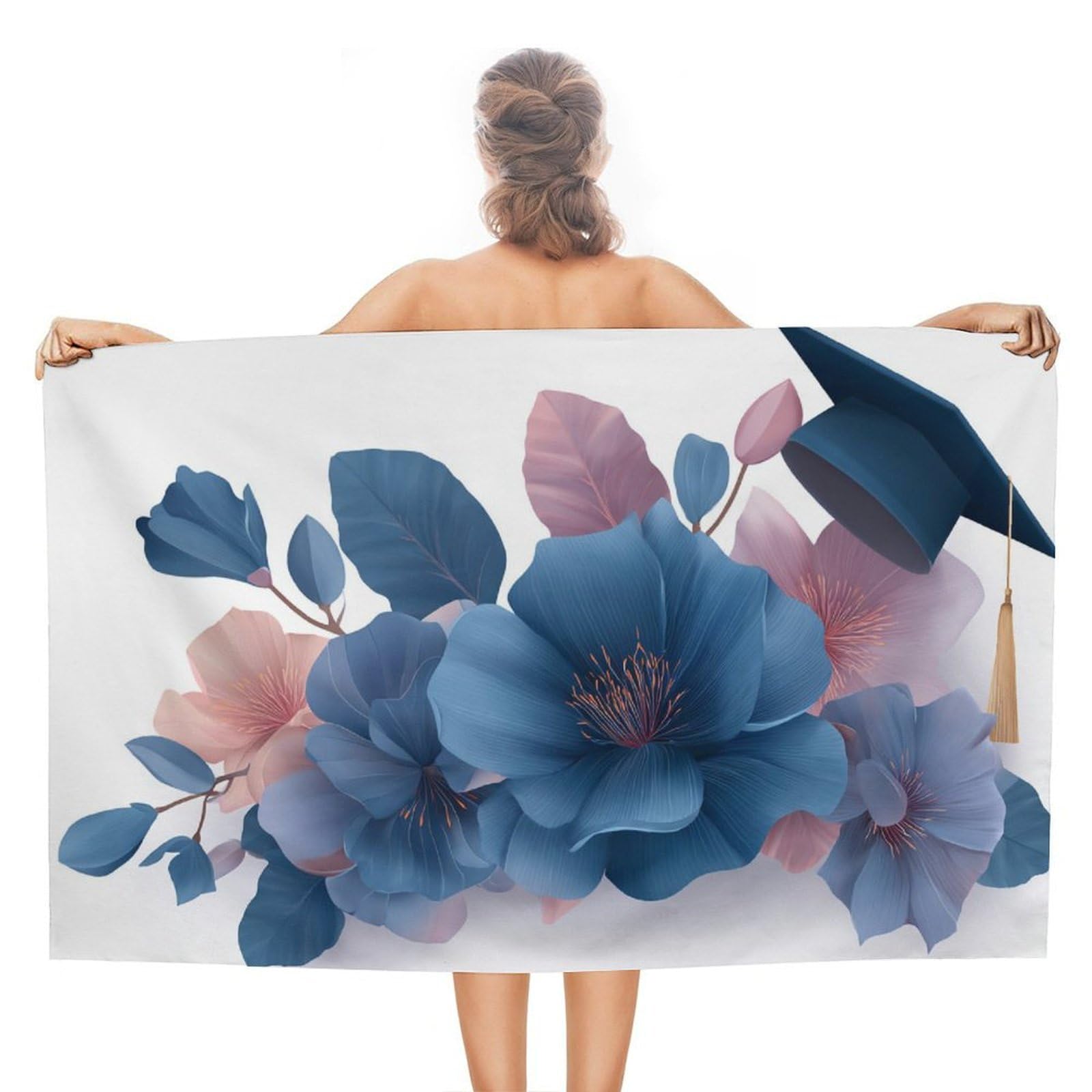 asbwuo Flowers and A Graduation Cap Beach Towel