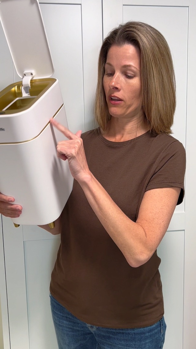 Image of Pukomc 2.3 Gallon / 9L Automatic Adsorption Sensor Trash Can | White Gold Motion Sensor Garbage Bin with Suction, Slim Fashionable Design for Kitchen, Bathroom, Office & Small Space