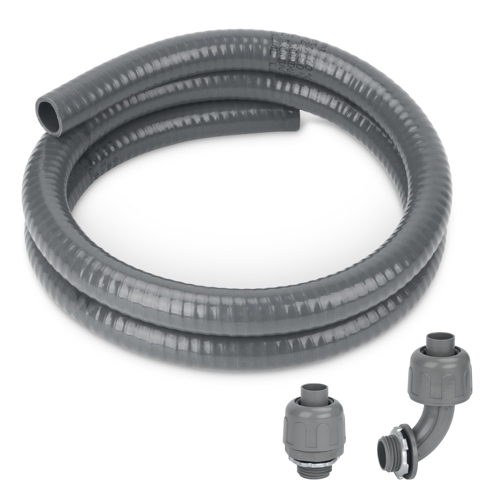 Electrical Conduit Kit 1/2'' 4FT Grey Electrical AC Whip Kit, Liquid-Tight Flexible Electrical Conduit with 90 Degree and Straight Connector Fittings