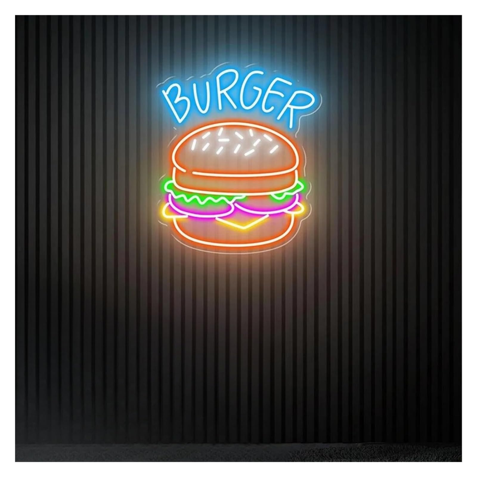 SHOUXI Sign Lamp Handmade Burger Light Sign Hamburger Neon Light Home Wall Decor Coffee Shop Restaurant Decoration Sign(B,70X60CM)
