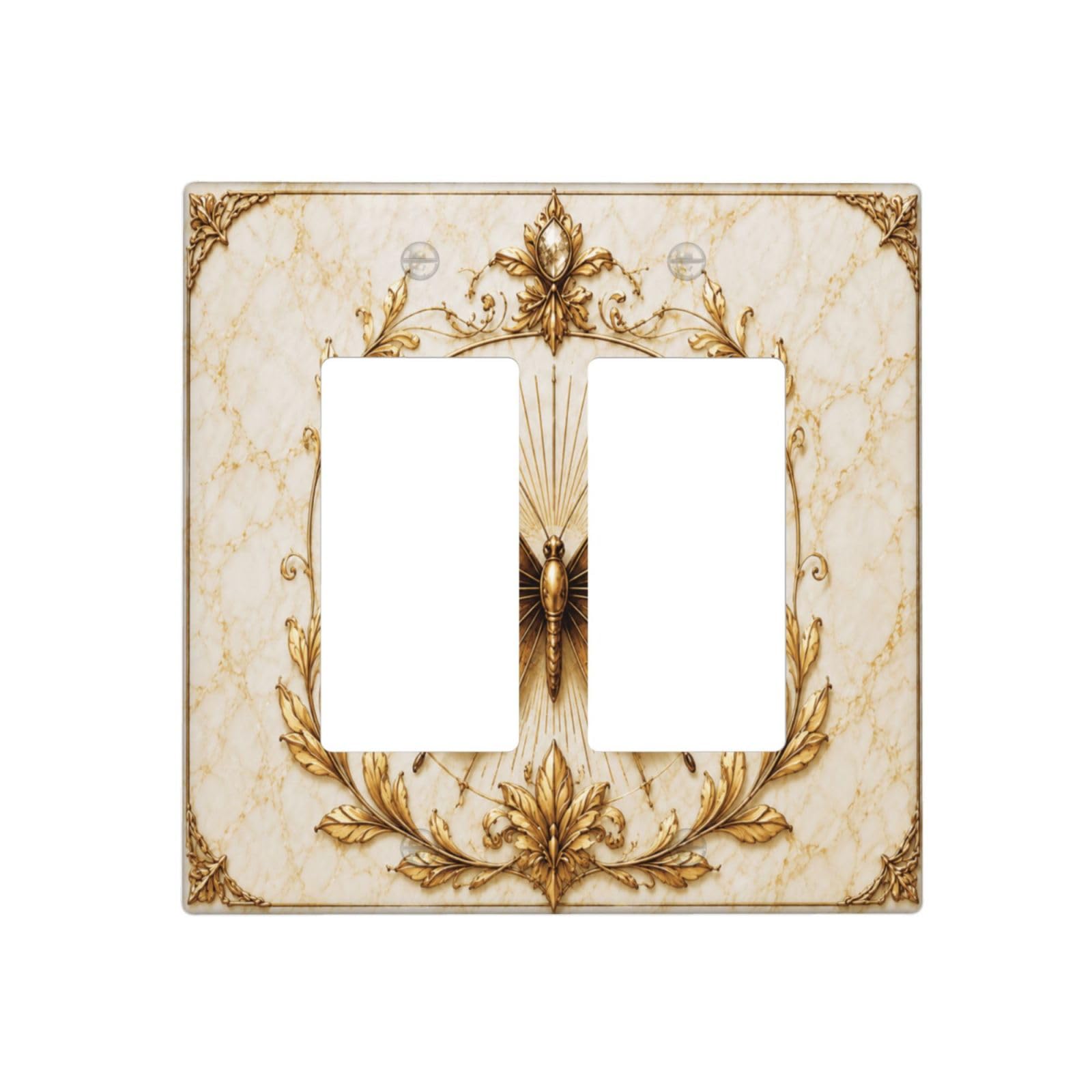 Xuejiaku Decorative Outlet Covers Gold Butterfly Vintage Ornate Marble 2 Gang Light Switch Cover Plate Double Rocker Wall Plate Luxury Baroque Style Gfci Switchplate Faceplate for Bedroom Decor