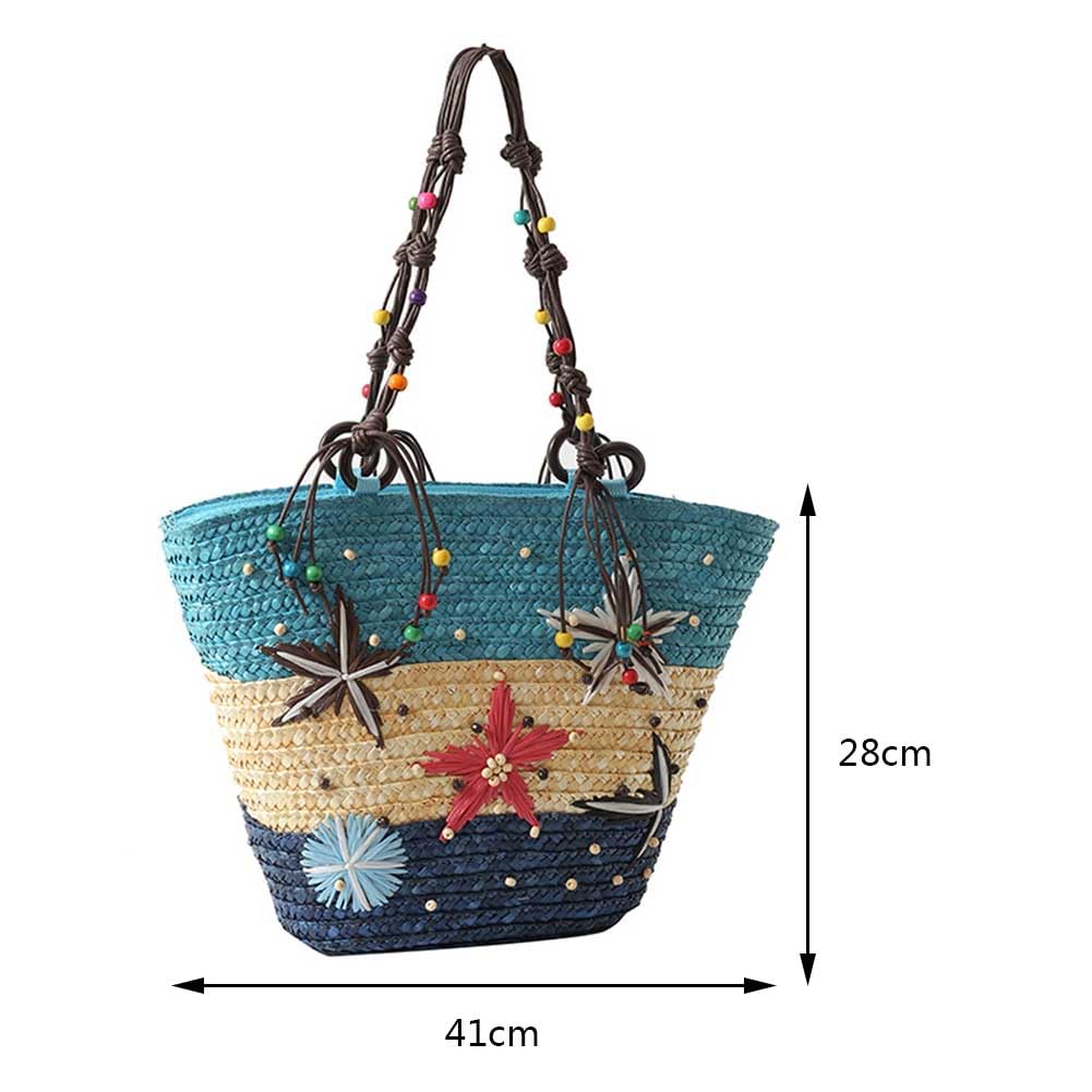 Borsa a tracolla ricamata a mano in paglia bohémien con perline per viaggi