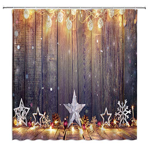 Jingjiji - Cortina de ducha de madera antigua, estilo rústico, estilo rústico, estilo rústico, con gancho, 170 x 170 cm Cover