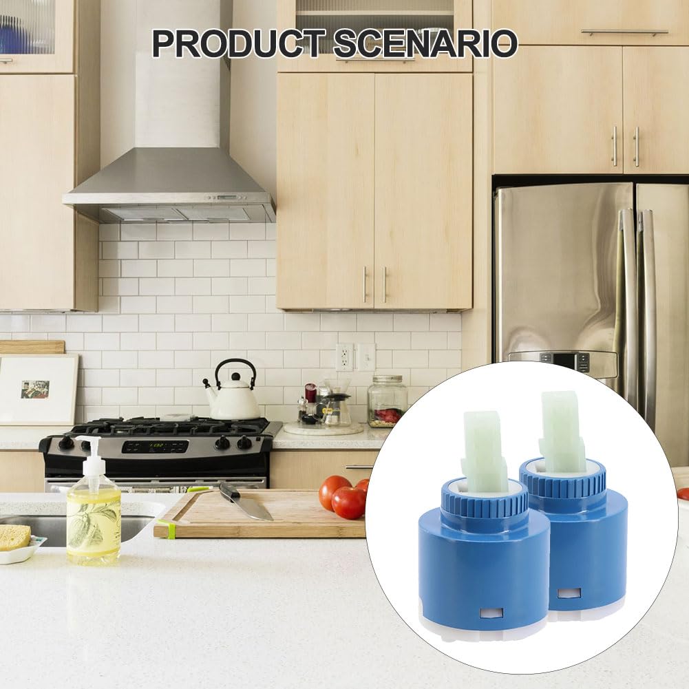 Cerioll Cartucho de Cerámica, 2 Pcs 35 mm, Cartucho de Grifo de Cerámica, para Grifos de Cocina, Baño y Ducha, Azul, Montaje en Cubierta, Ahorro de Agua y Reducción de Ruido