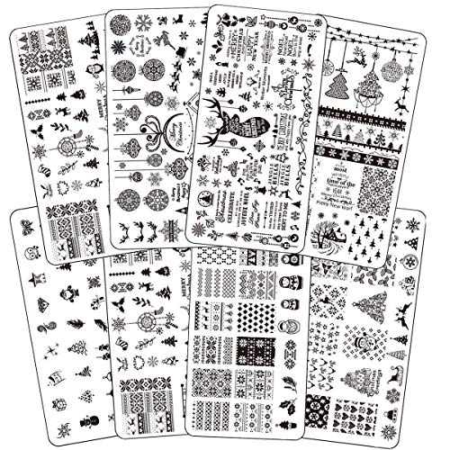8x XL Weihnachten Stamping Schablonen Set I Advent und Winter Nägel mit tollem Xmas-Stamping I Stempel Motive mit…