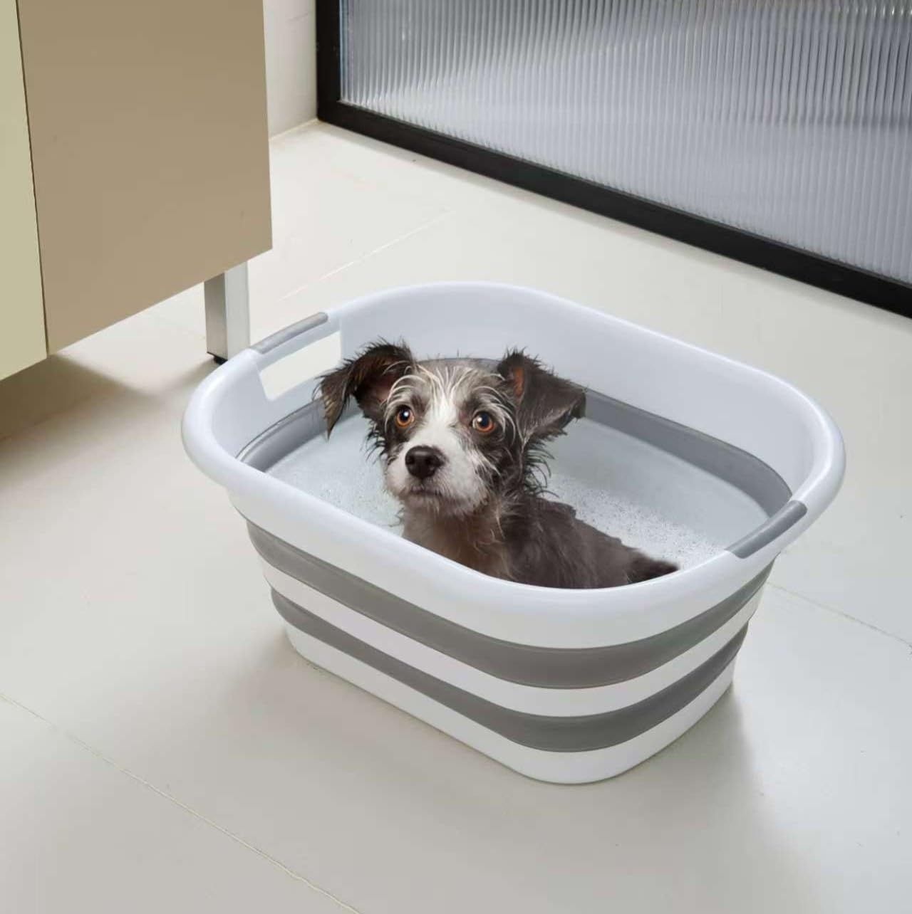 Schwänlein Multi-Functional Collapsible Pet Bathtub Portable Indoor Outdoor Foldable Washing Tub Bathing Tub Small Pets Bathtub for Puppy Small Dogs Cats (small size)