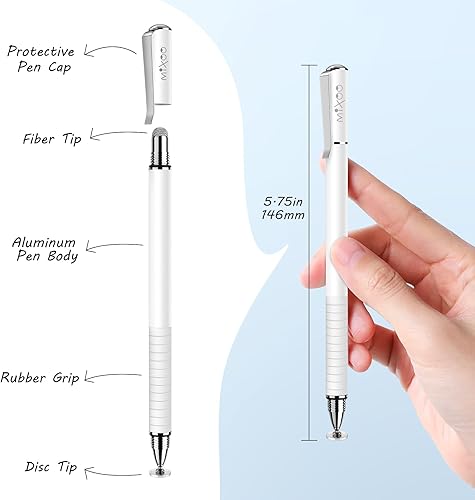 Miniatura 2 de Mixoo Lápiz óptico para pantallas táctiles, paquete de 6, punta de disco y fibra, 2 en 1, lápiz capacitivo universal de alta sensibilidad para iPad,