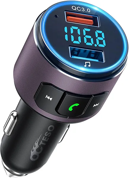 Octeso Upgraded V5.0 FM Transmitter for Car-Brown…