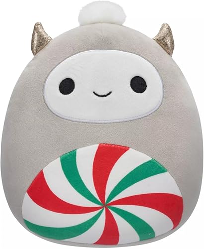 Squishmallows Christmas Holiday Nissa - Peluche pequeño de 8 pulgadas, color gris Yeti con remolino de menta