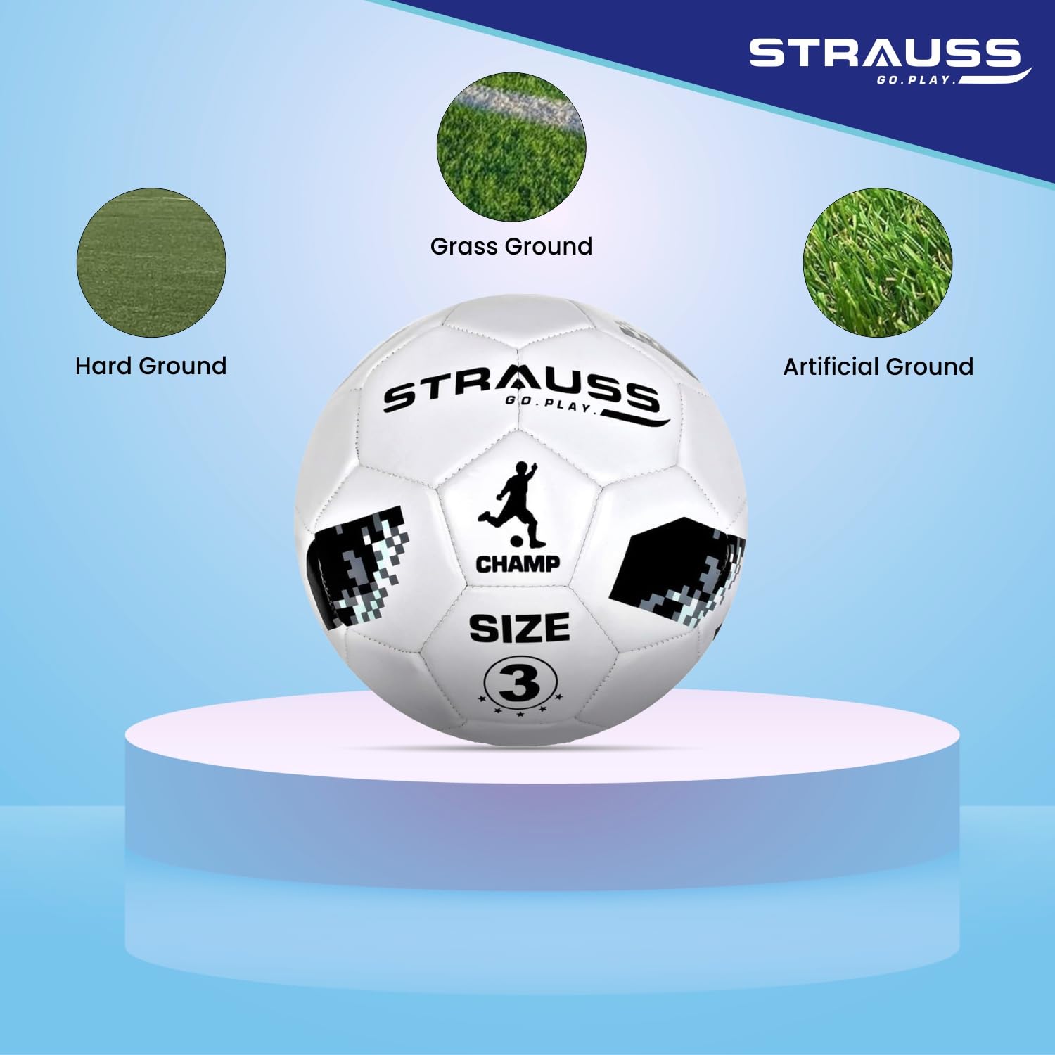 Strauss Official Football Size 3 | Professional Match Ball for Indoor & Outdoor Games & Training for Kids & Adults | Granular Texture with High-Performance Grained Surface, (White) 1