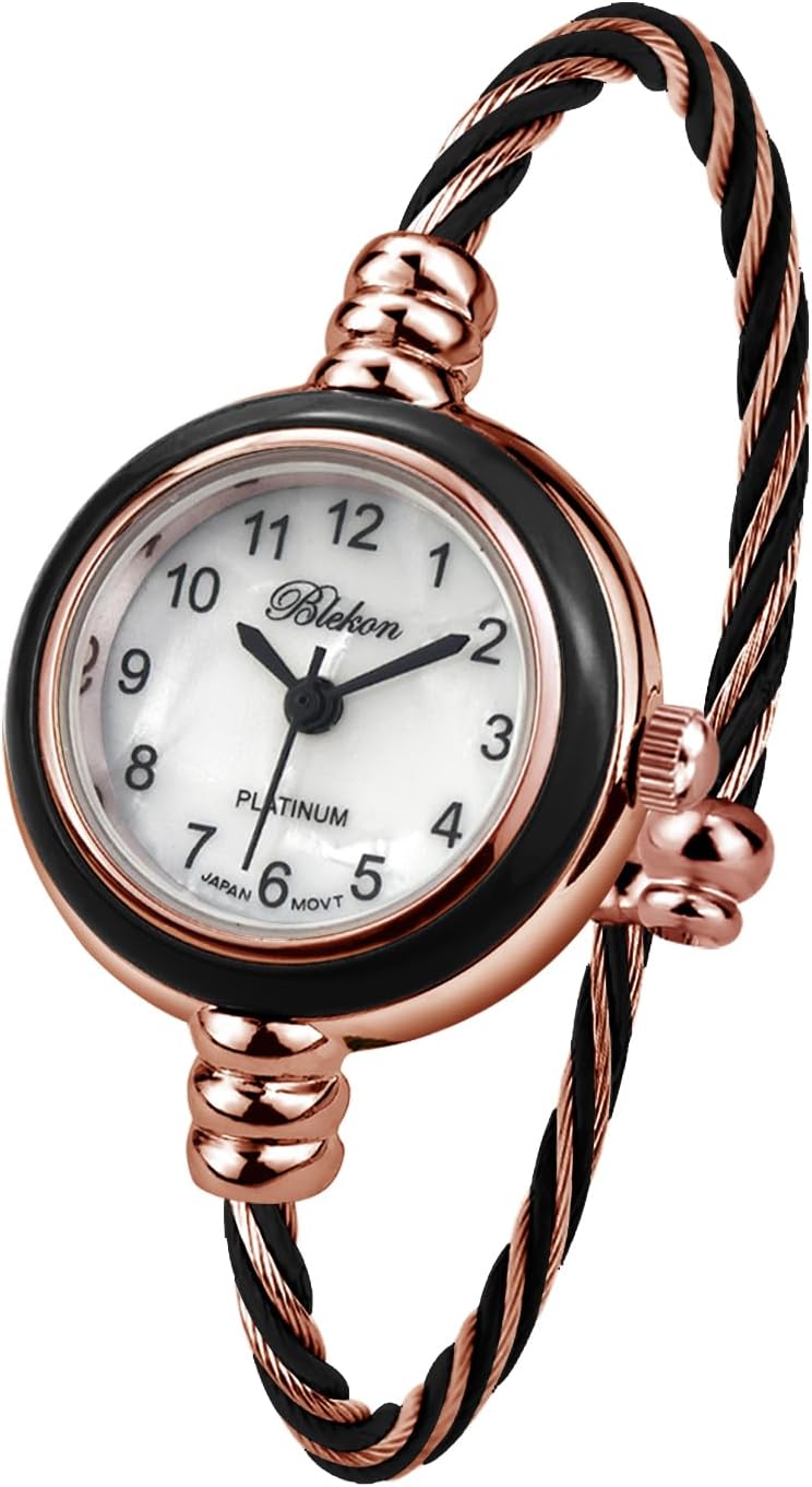Collections Women's Cuff Watch - Round Analog Display Arabic Numbers 23mm Case Wire Bracelet Watch for Women Elegant Cable Cuff Bangle Wrist Watch