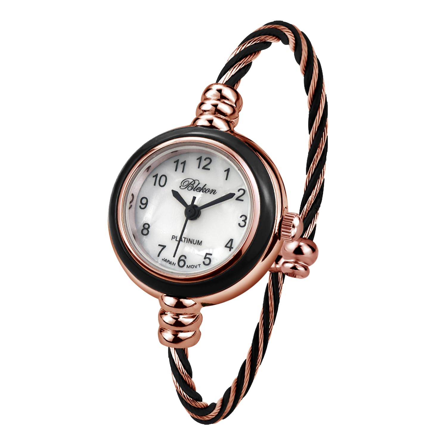 Blekon Collections Women's Cuff Watch - Round Analog Display Arabic Numbers 23mm Case Wire Bracelet Watch for Women Elegant Cable Cuff Bangle Wrist Watch