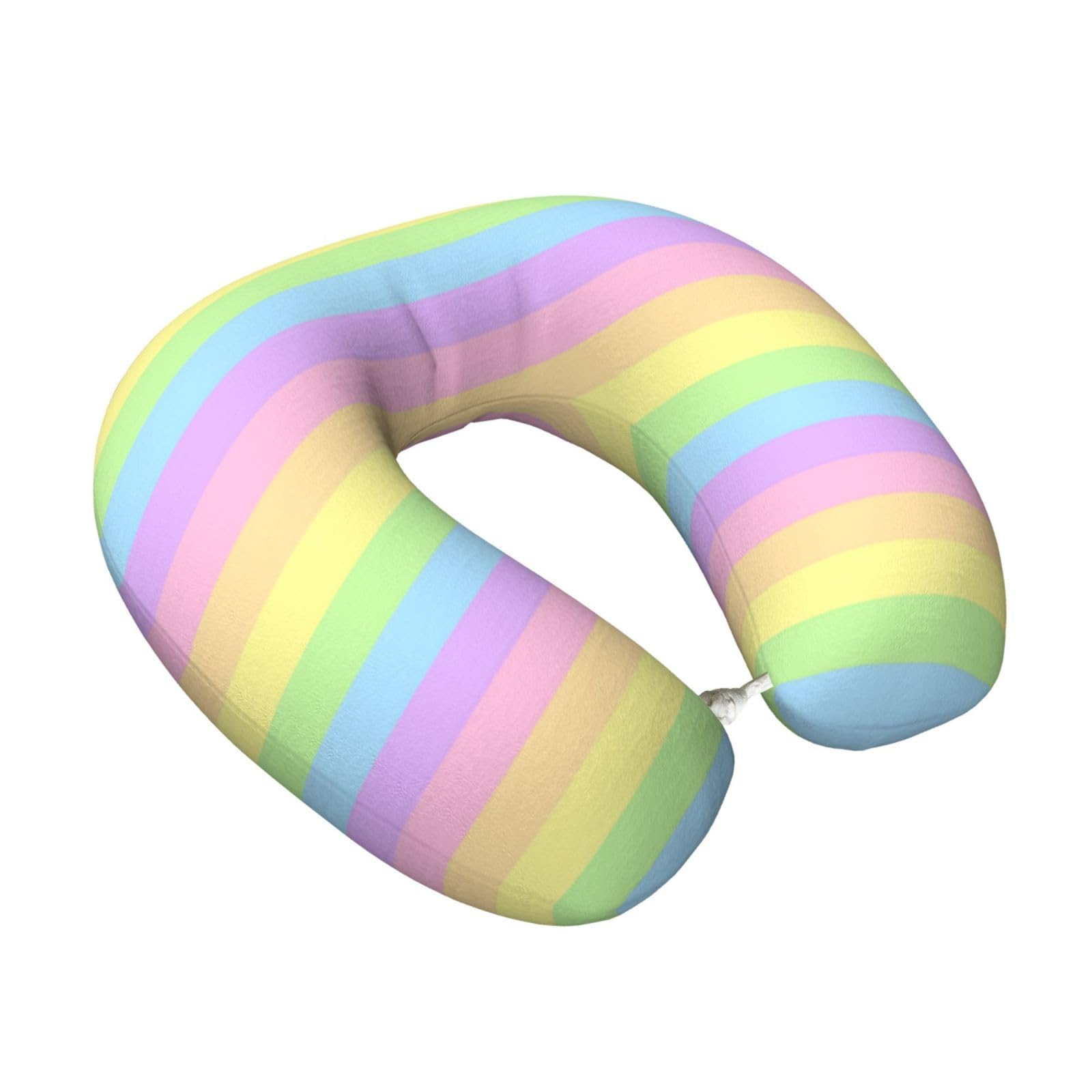 LKYMOH Pastel Rainbow Striped, Travel Neck Pillow U-Shaped Memory Neck Support Soft Comfortable With Washable Cover For Airplane Car Traveling and Office