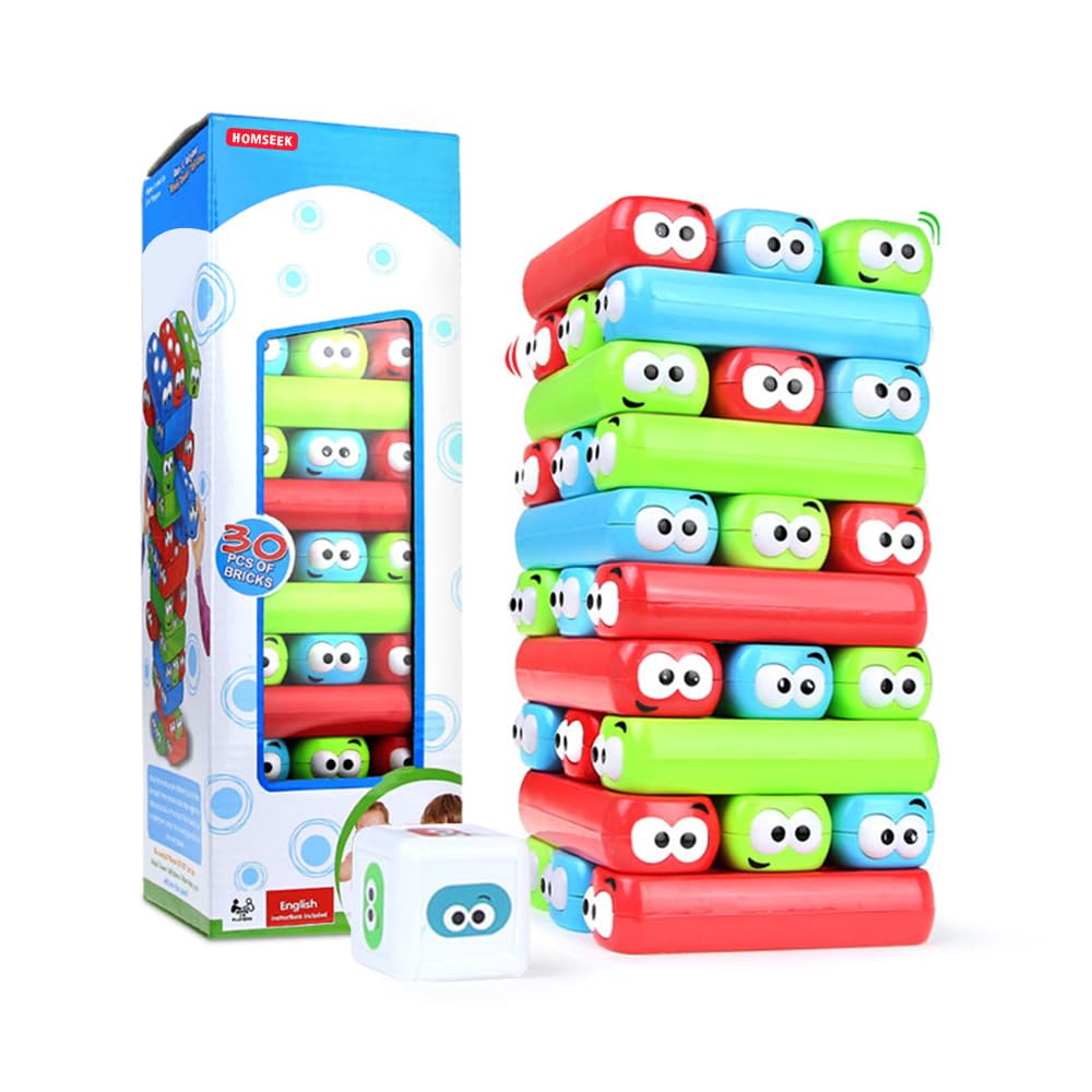 HOMSEEK Tumbling Tower Stacking Blocks,Colored Cartoon Plastic Building Blocks Board Toppling Colorful Cube