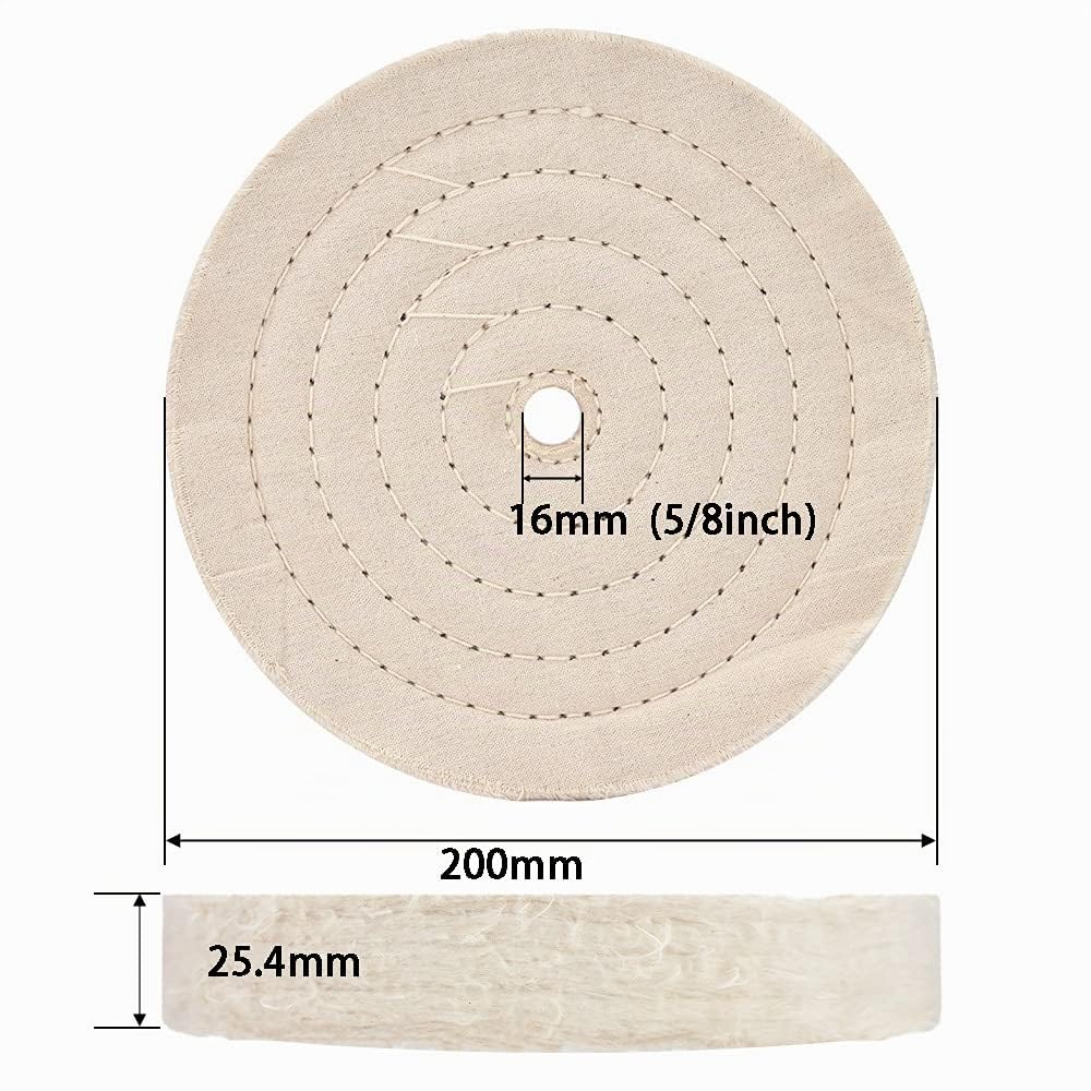 8 pouces (70 plis) Roue de polissage pour miroir de meule en spirale cousue avec trou d'arbre de 5/8 "pour outils de meuleuse d'établi 1 paquet