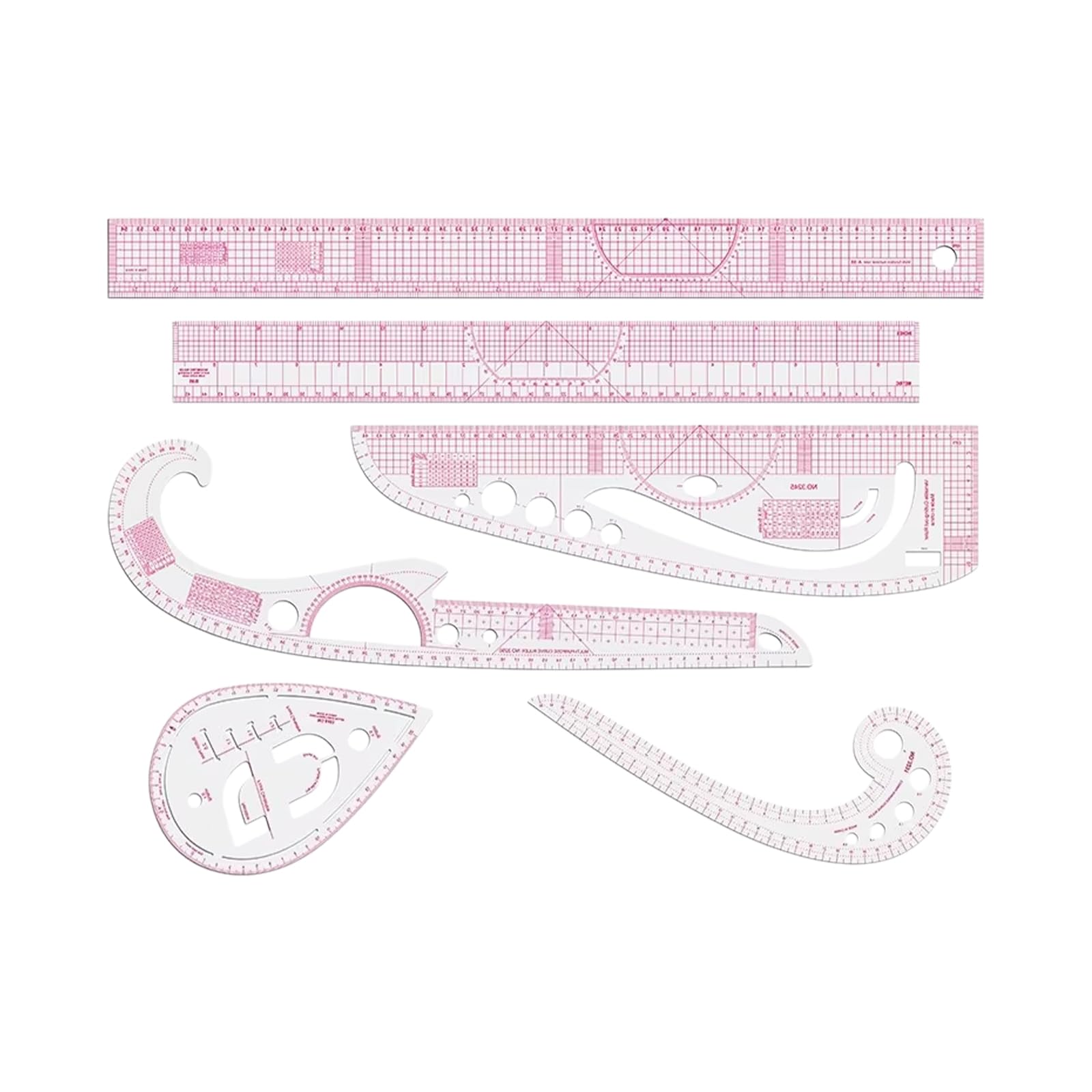 Tfaoys Multicolor Pattern Drafting Ruler Set With French Rulers, 6 Piece Metric Sewing Templates In Transparent For Garment Alteration, Outlining, And Dressmaking French Ruler Sewing Metric Drafting Dressmaking