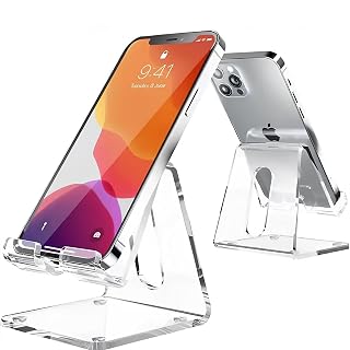 JBM MART Crystal Clear Acrylic Cell Phone Stand for Desk Compatible with All Mobile