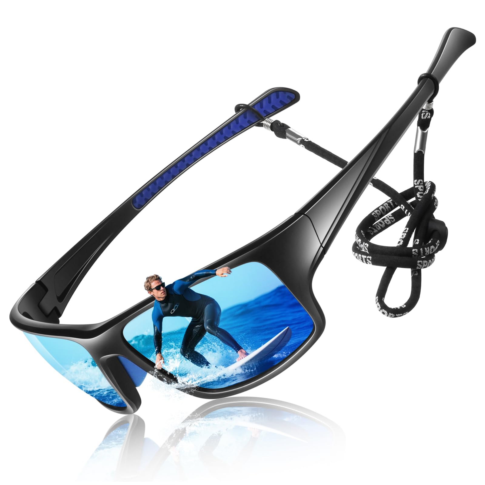 LINVO Polarized Sports Sunglasses for Men,Thick Square Wrap Around 100% UV400 Protection Sun Glasses for Driving Fishing