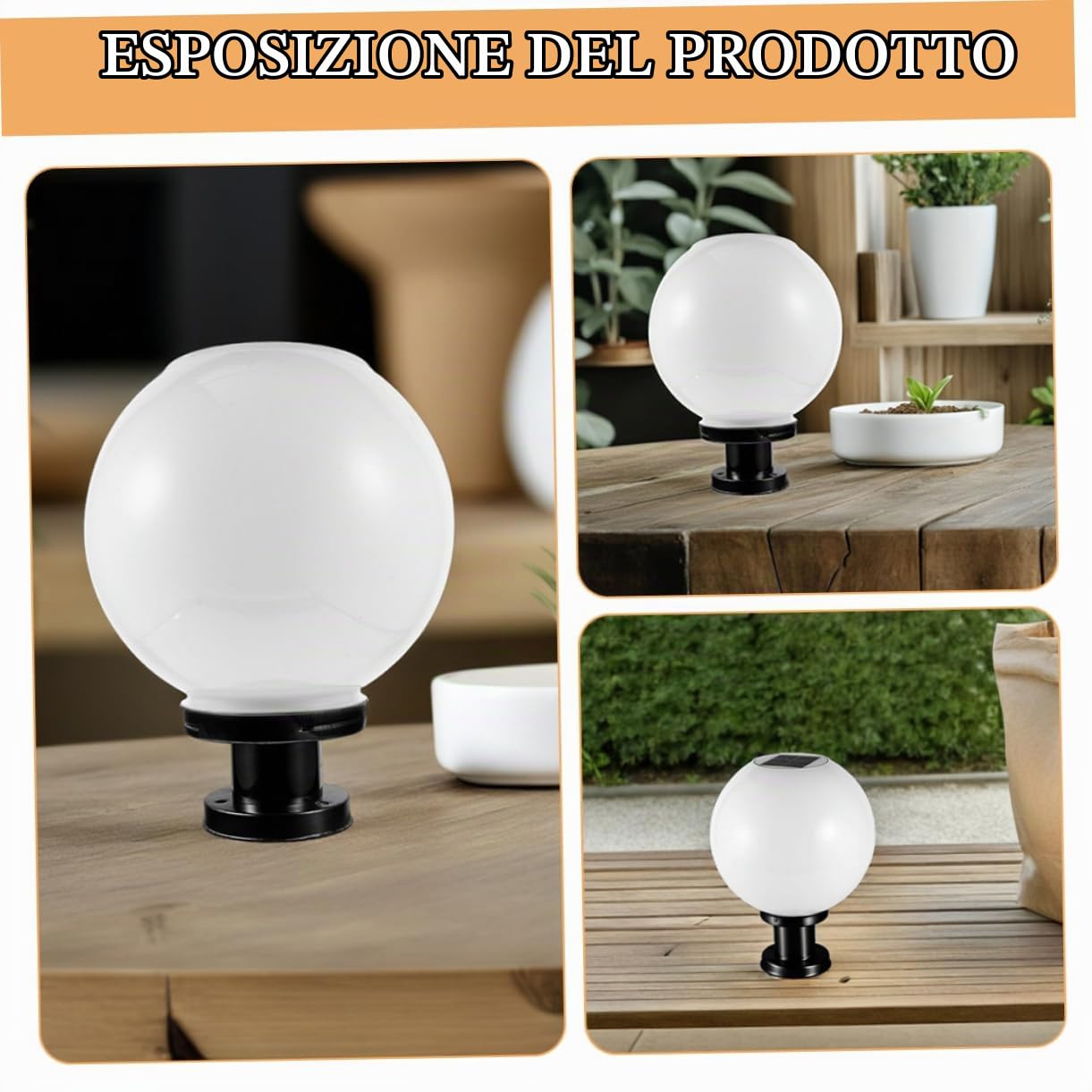 Homoyoyo Lampada Solare per Pilastro Base Nera, LED, 20cm, Giardino | Acciaio Inox, Vetro e Acrilico, Sensore Crepuscolare Integrato, Resistente alle Intemperie, Vialetto