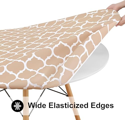 Miniatura 205 de Smiry - Mantel redondo de vinilo ajustable con bordes elásticos y parte trasera de franela, mantel de vinilo impermeable, lavable, diseño enrejado