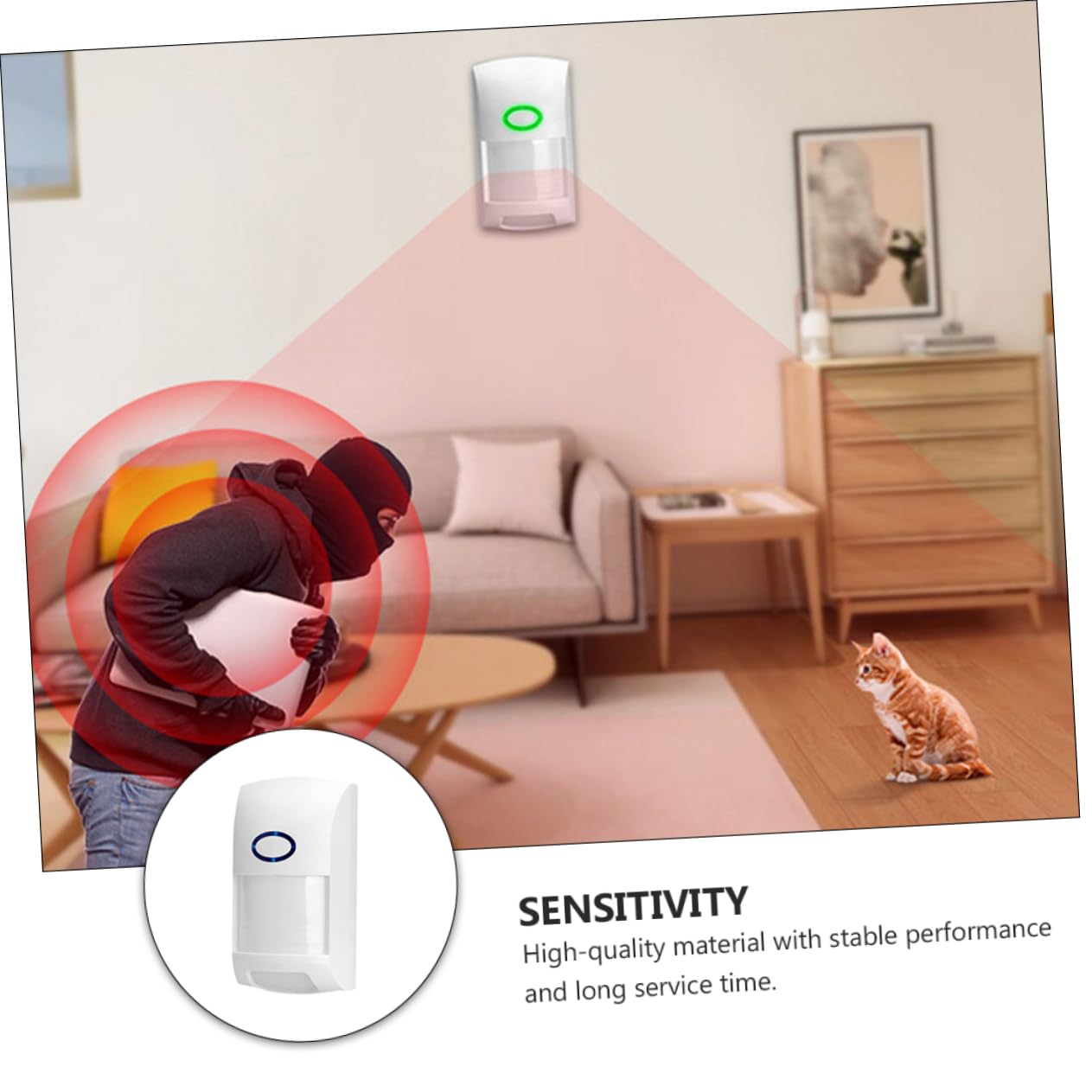 OSALADI 3 alarmas detectoras de gran angular, rango de detección, sensibilidad, diseño compacto para seguridad en interiores, color blanco