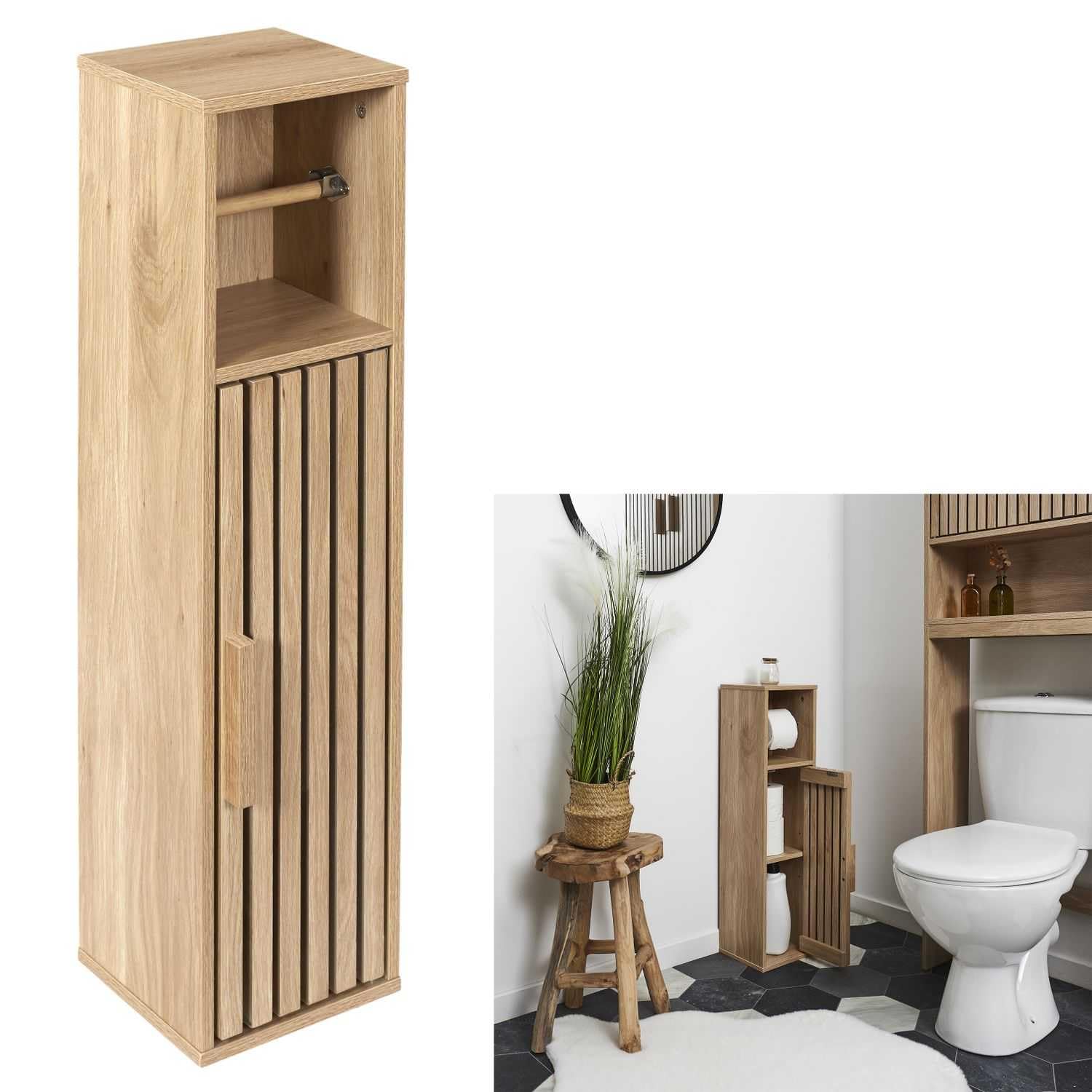 HOME DECO FACTORY, HD0271, porta carta igienica Klaus, collezione Natural Crush, mobili, mobili da bagno, 20 x 78 x 19 cm, marrone