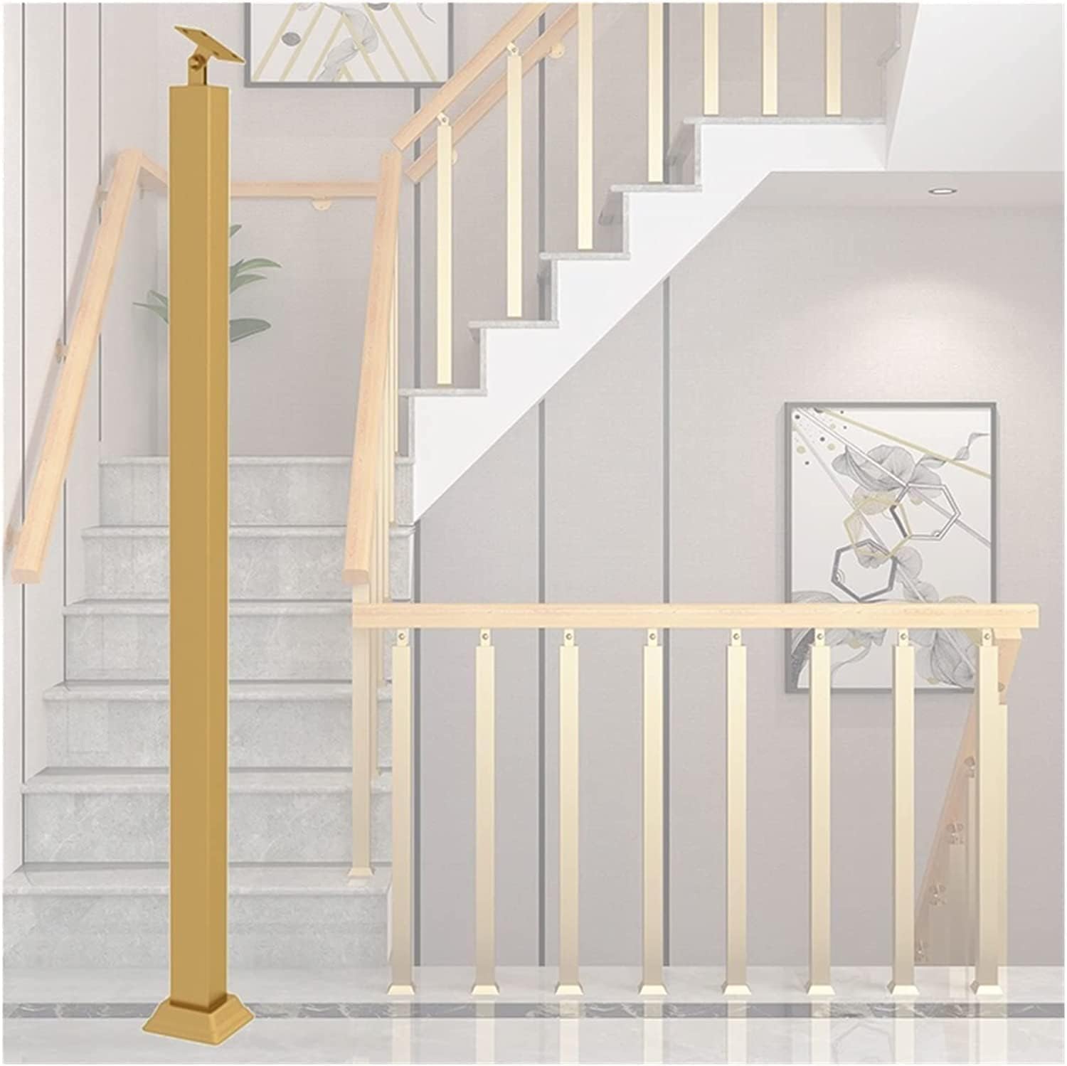 Balustrade en or d'escalier métallique haut de gamme pour support de main courante