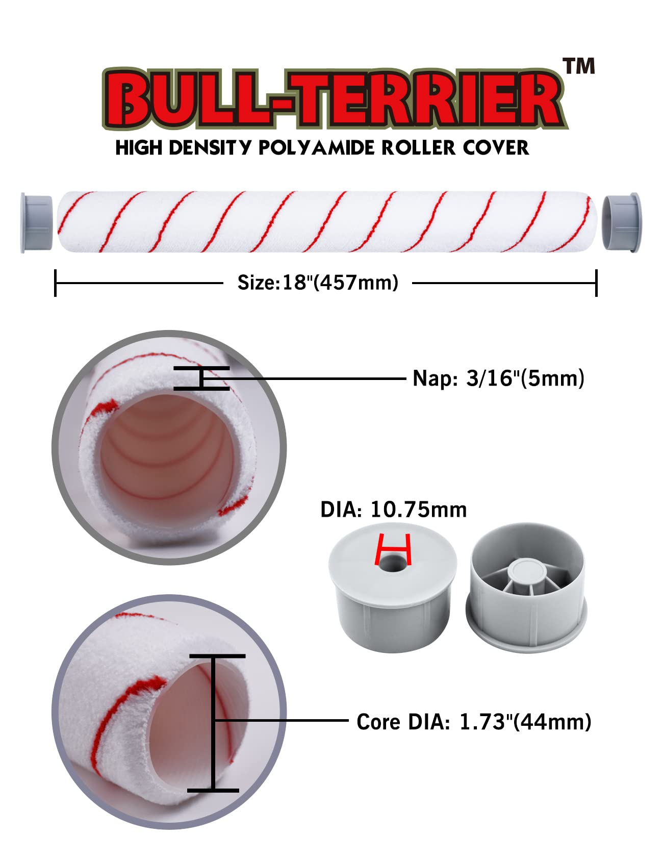 ROLLINGDOG Mangas grandes para rodillo de pintura de 18 pulgadas, siesta corta de 5 mm para techos de pared lisos y brillantes, pintura de superficie grande (paquete de 3 núcleos de 44 mm de diámetro)
