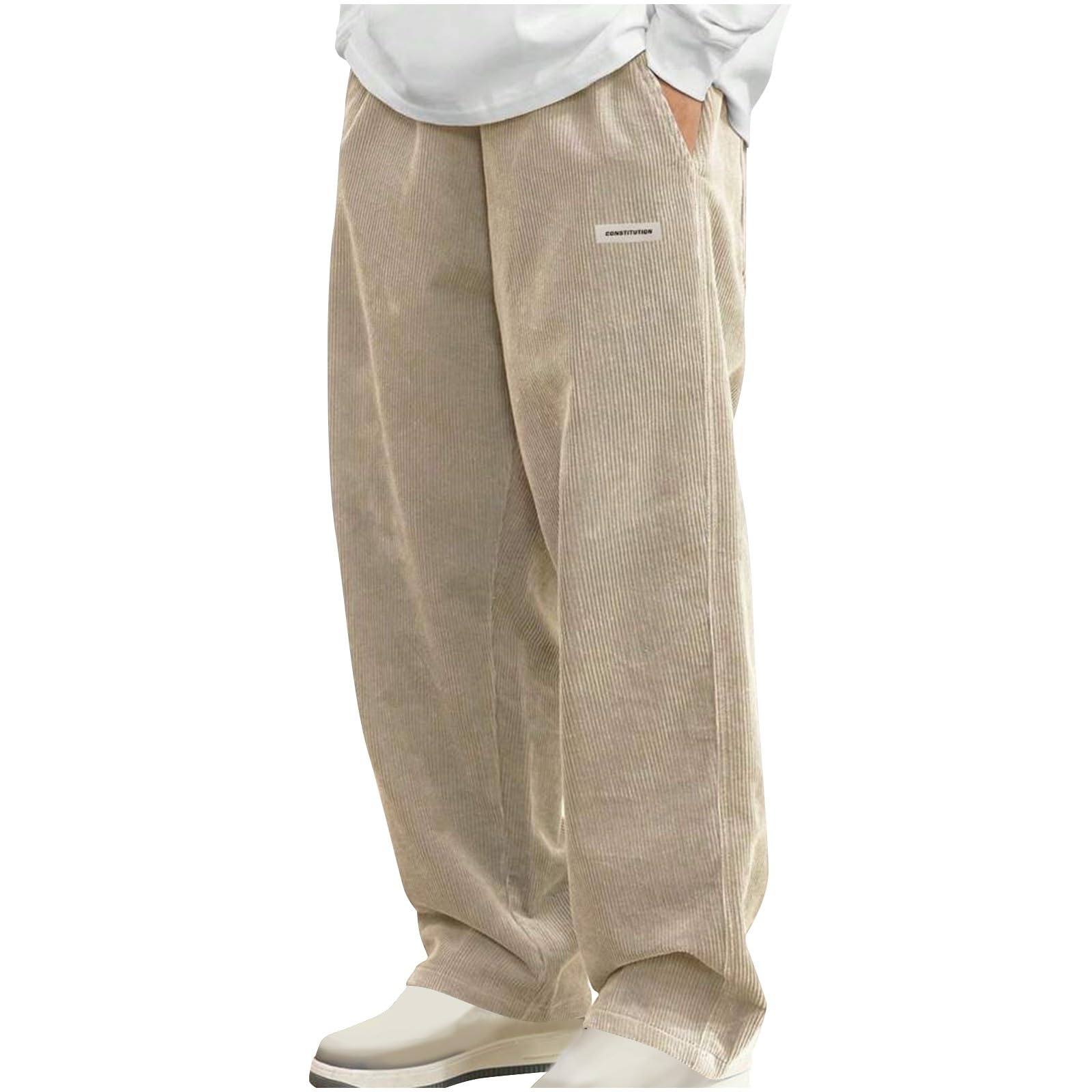Pantaloni Baggy Uomo Primavera, Pantaloni Uomo Eleganti in Velluto A Coste Largo Taglio Dritto, Modello con Vita Elasticizzata E Cordino, Casual Pantalone Giapponesi Colore Solido