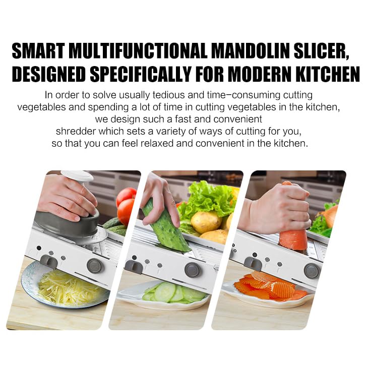 Cortador de mandolina ajustable, cortador de juliana 4 en 1 de acero inoxidable para cortar verduras, frutas y más
