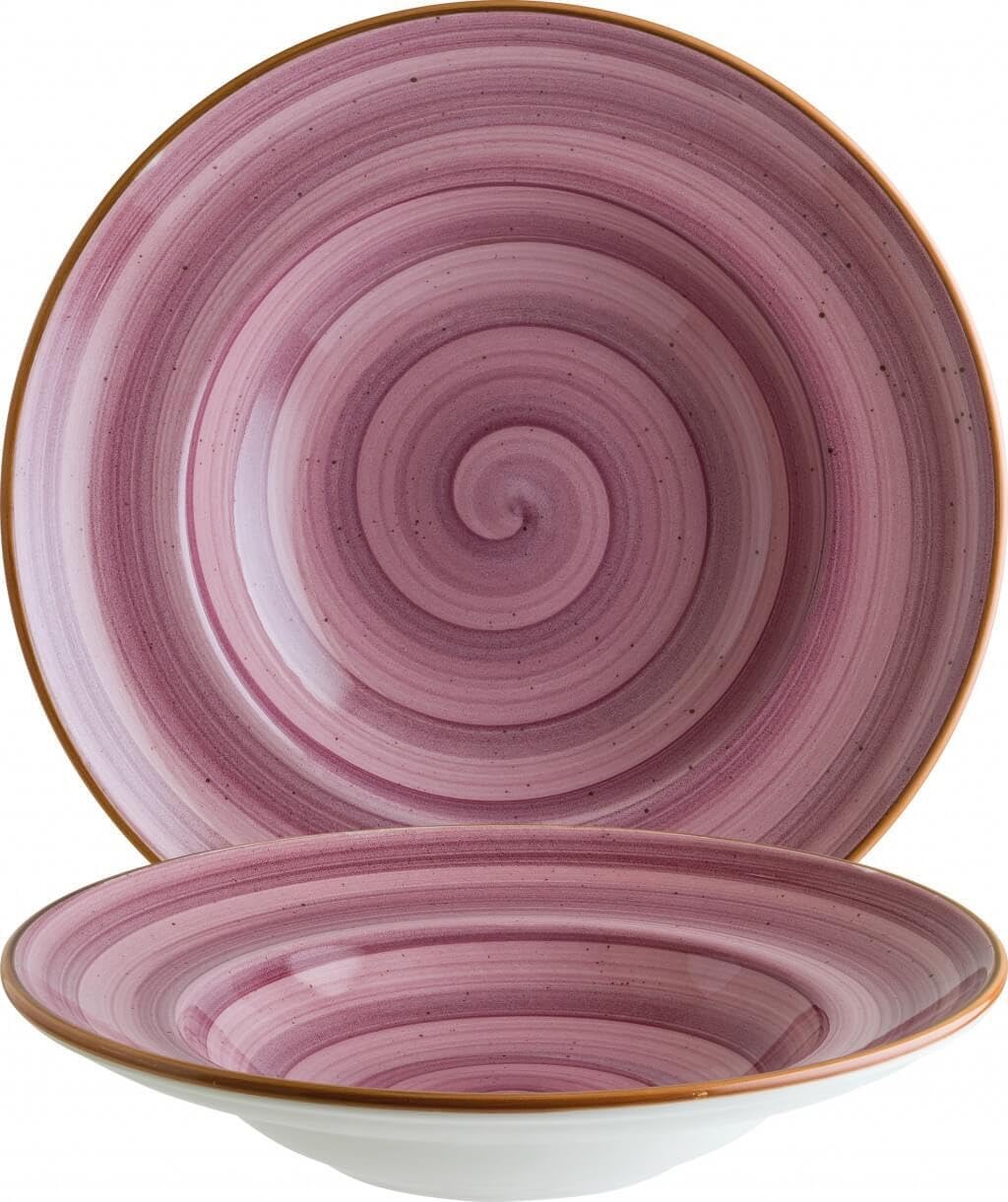 Bonna 6 platos hondos de 27 cm, 45 cl, color lila, crema, bayas, porcelana, redondo, Aura, Blackberry, gourmet, protección de cantos