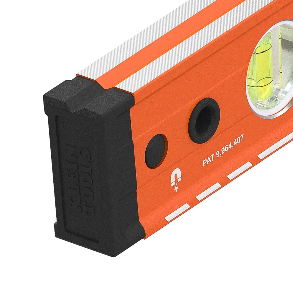 Klein Tools 93524MAG Niveau de boîte de 61 cm, niveau à bulle magnétique, 3 fioles, orange haute visibilité, corps en aluminium, rainure en V et rail magnétique, 61 cm