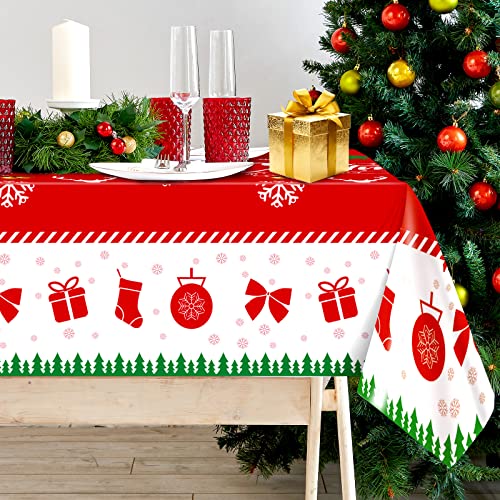 4Pcs Christmas Tablecloth Disposable Plastic Rectangle Tablecloths Holiday Table Cloth Christmas Party Decoration Table Cover Printing With Christmas Tree Snowman Snowflake (Size: 54 X 108 Inch)… #TOP3