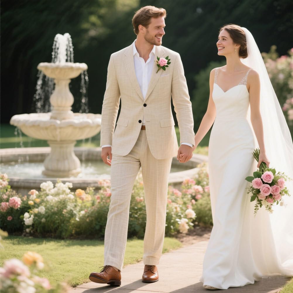 Abito da uomo in lino 2 pezzi con risvolto tacca per matrimonio estivo smoking leggero Prom Party Suit