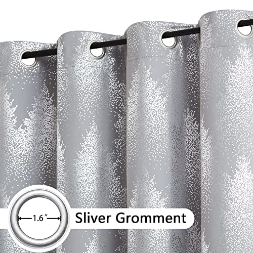 Grey Blackout Curtain Panels For Bedroom Shinning Silver Forest Tree Print Full Blackout Curtain Drapes Energy Efficient 100% Blackout Window Curtain Panels For Living Room 50"Wx84"L 2Pcs Grommet Top #TOP3