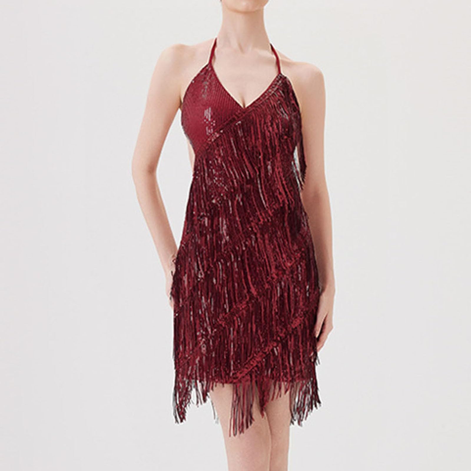 Generico Vestito Donna Carnevale - Vestito Donna Abito da Ballo Latino da Donna con Frange e Paillettes Abito da Festa Abbigliamento da Spettacolo