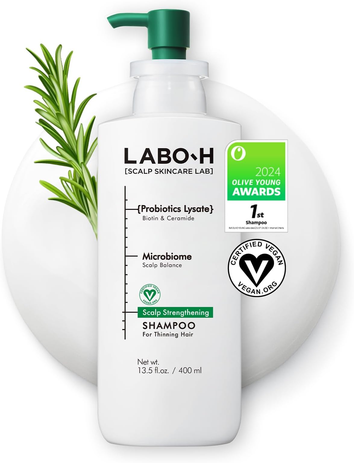 LABO.H Scalp Strengthening Shampoo for Hair Growth & Anti-Loss | Vegan Ceramide Haircare Routine with Rosemary Oil, Biotin and Caffeine, Paraben Free, Korean Hair Care, 13.5 Fl. oz.