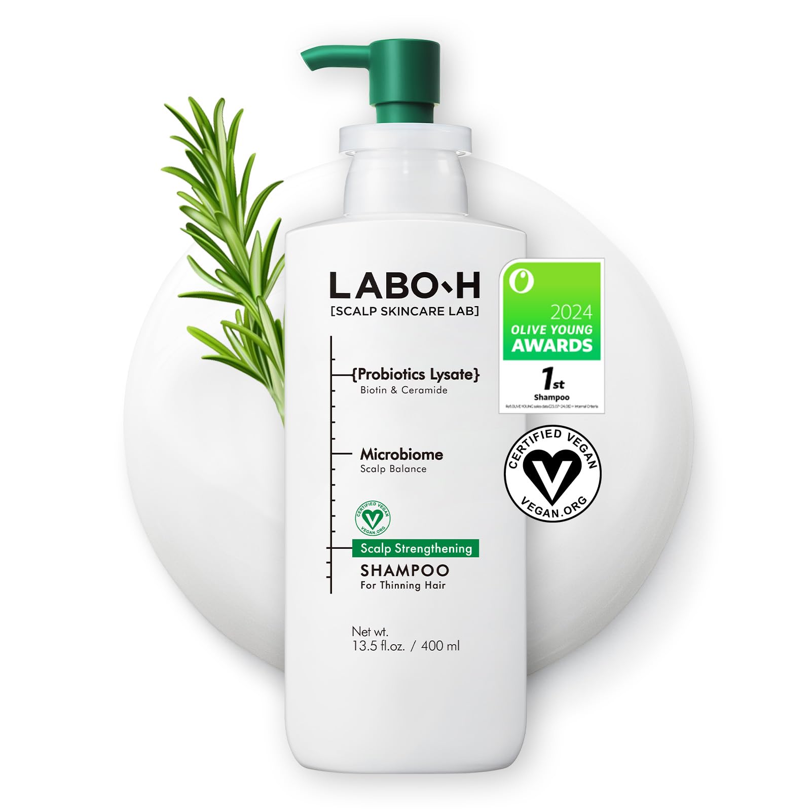 Scalp Strengthening Shampoo for Hair Growth & Anti-Loss | Vegan Ceramide Haircare Routine with Rosemary Oil, Biotin and Caffeine, Paraben Free, Korean, 13.5 Fl. oz.