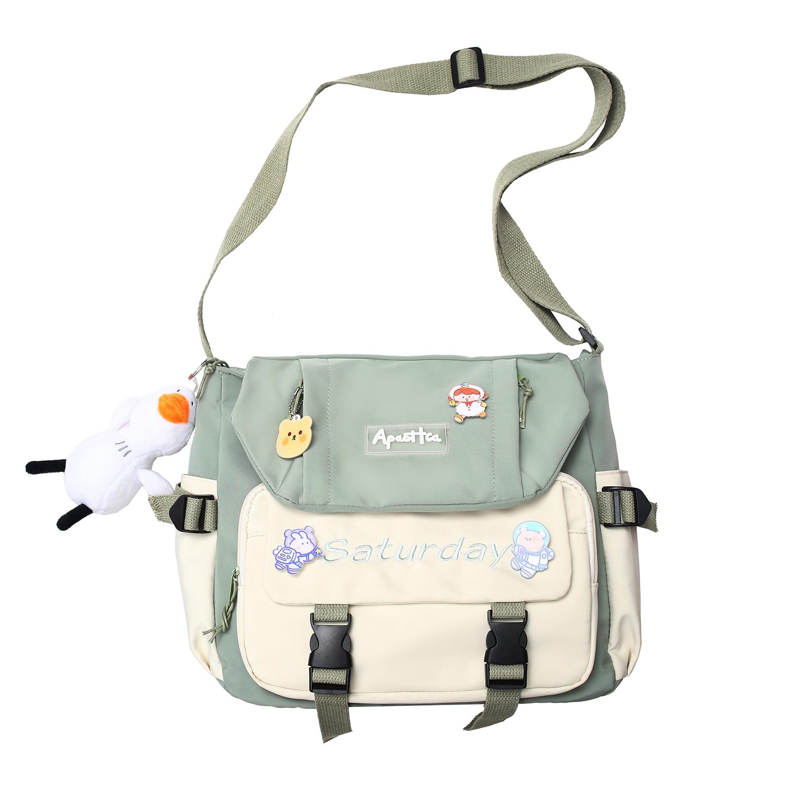 HuiYStar Niedliche Messenger Bag für Teenager-Mädchen Frauen,Kawaii Messenger Bags Geldbörsen Crossbody Shoulder Purse mit Pins und Gefüllten Anhänger Geschenk